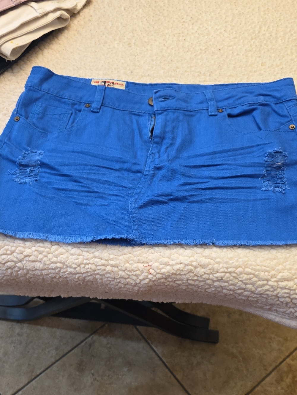1st Kiss Royal Blue Distressed Denim Mini Skirt